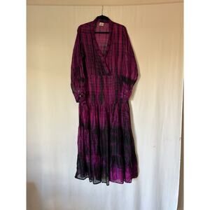 Cofur Maxi Dress XL Aline Long Purple Silk Long Sleeve Boho Denmark